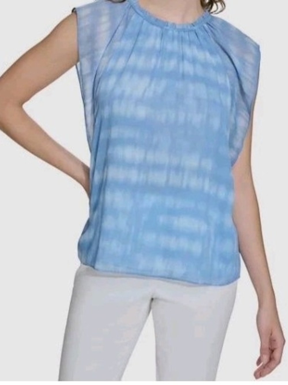 NWT Calvin Klein Blue Printed Ruffle Sleeve Blouse Top Medium